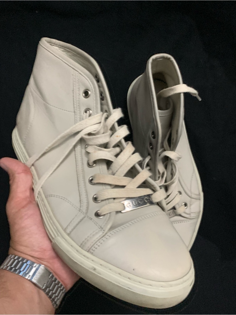 Gucci Cream High-Top Leather Sneakers